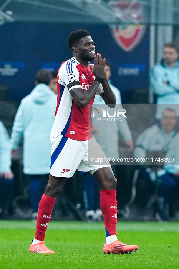 Thomas Partey of Arsenal looks dejected during the UEFA Champions League 2024/25 League Phase MD4 match between FC Internazionale and Arsena...