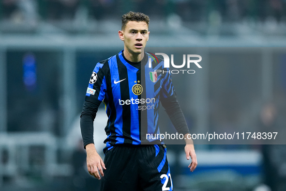 Kristjan Asllani of FC Internazionale during the UEFA Champions League 2024/25 League Phase MD4 match between FC Internazionale and Arsenal...