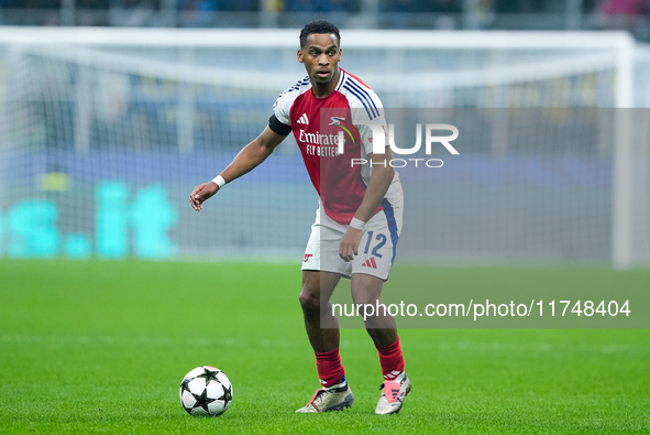 Jurrien Timber of Arsenal during the UEFA Champions League 2024/25 League Phase MD4 match between FC Internazionale and Arsenal at Stadio Sa...