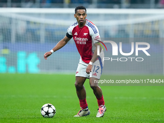 Jurrien Timber of Arsenal during the UEFA Champions League 2024/25 League Phase MD4 match between FC Internazionale and Arsenal at Stadio Sa...