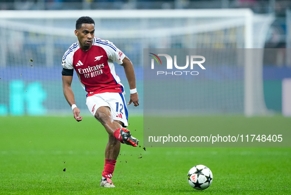 Jurrien Timber of Arsenal during the UEFA Champions League 2024/25 League Phase MD4 match between FC Internazionale and Arsenal at Stadio Sa...