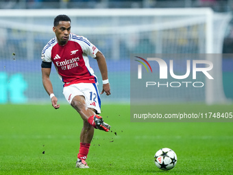 Jurrien Timber of Arsenal during the UEFA Champions League 2024/25 League Phase MD4 match between FC Internazionale and Arsenal at Stadio Sa...