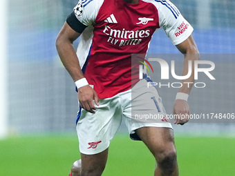 Jurrien Timber of Arsenal during the UEFA Champions League 2024/25 League Phase MD4 match between FC Internazionale and Arsenal at Stadio Sa...