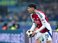 Kai Havertz of Arsenal reacts during the UEFA Champions League 2024/25 League Phase MD4 match between FC Internazionale and Arsenal at Stadi...