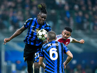 Gabriel Jesus of Arsenal and Yann Aurel Bisseck of FC Internazionale jump for the ball during the UEFA Champions League 2024/25 League Phase...