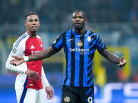 Marcus Thuram of FC Internazionale reacts during the UEFA Champions League 2024/25 League Phase MD4 match between FC Internazionale and Arse...