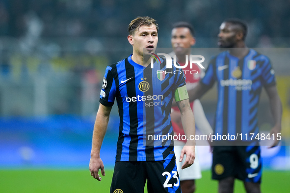 Nicolo' Barella of FC Internazionale looks on during the UEFA Champions League 2024/25 League Phase MD4 match between FC Internazionale and...