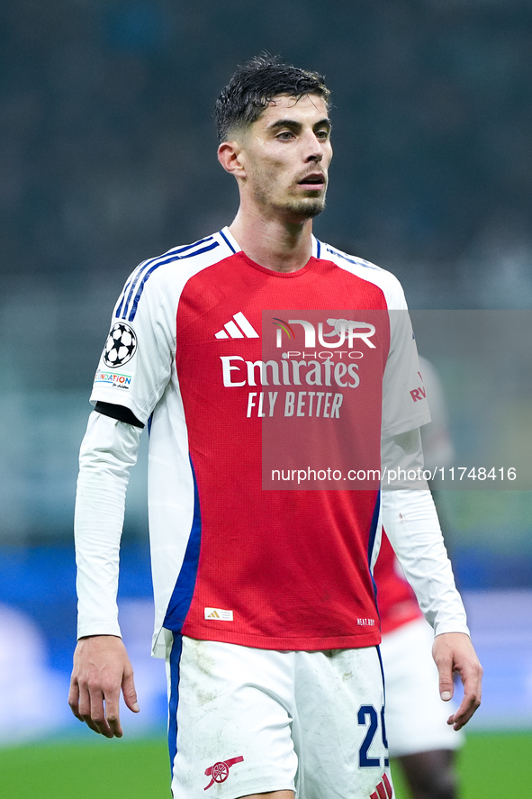 Kai Havertz of Arsenal looks on during the UEFA Champions League 2024/25 League Phase MD4 match between FC Internazionale and Arsenal at Sta...