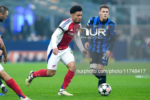 Ethan Nwaneri of Arsenal during the UEFA Champions League 2024/25 League Phase MD4 match between FC Internazionale and Arsenal at Stadio San...