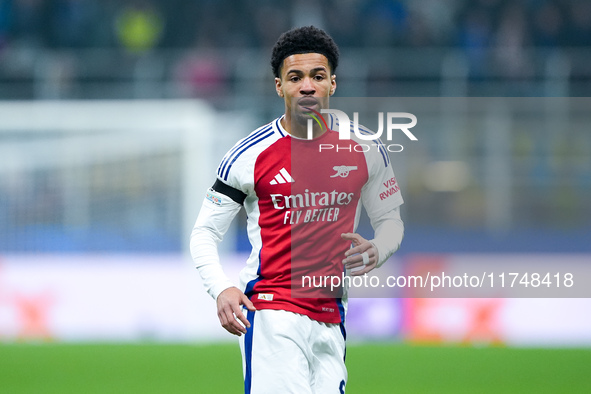 Ethan Nwaneri of Arsenal looks on during the UEFA Champions League 2024/25 League Phase MD4 match between FC Internazionale and Arsenal at S...