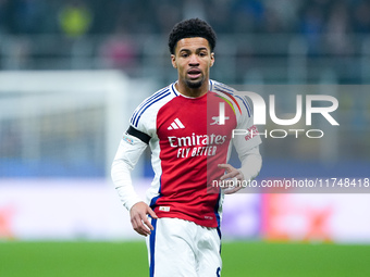 Ethan Nwaneri of Arsenal looks on during the UEFA Champions League 2024/25 League Phase MD4 match between FC Internazionale and Arsenal at S...