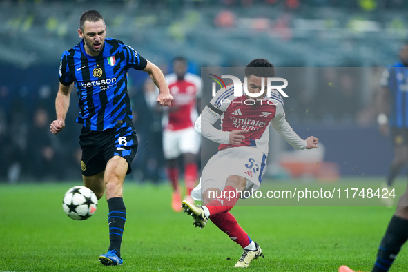 Ethan Nwaneri of Arsenal during the UEFA Champions League 2024/25 League Phase MD4 match between FC Internazionale and Arsenal at Stadio San...