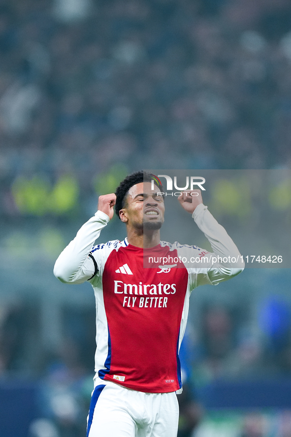 Ethan Nwaneri of Arsenal looks dejected during the UEFA Champions League 2024/25 League Phase MD4 match between FC Internazionale and Arsena...