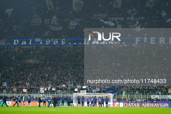 Players of FC Internazionale celebrate the victory during the UEFA Champions League 2024/25 League Phase MD4 match between FC Internazionale...