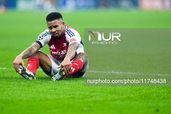 Gabriel Jesus of Arsenal looks dejected at the end of the UEFA Champions League 2024/25 League Phase MD4 match between FC Internazionale and...