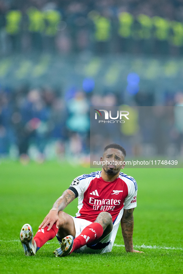 Gabriel Jesus of Arsenal looks dejected at the end of the UEFA Champions League 2024/25 League Phase MD4 match between FC Internazionale and...