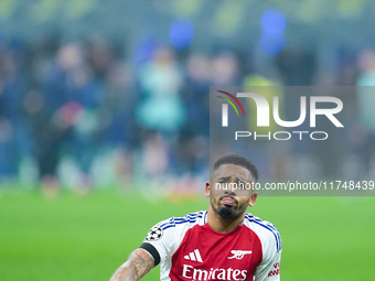 Gabriel Jesus of Arsenal looks dejected at the end of the UEFA Champions League 2024/25 League Phase MD4 match between FC Internazionale and...