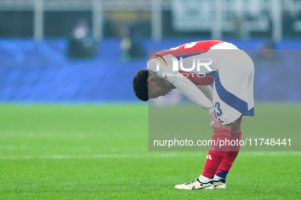 Ethan Nwaneri of Arsenal looks dejected at the end of the UEFA Champions League 2024/25 League Phase MD4 match between FC Internazionale and...