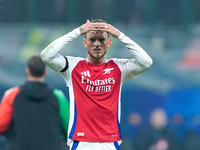 Ben White of Arsenal looks on during the UEFA Champions League 2024/25 League Phase MD4 match between FC Internazionale and Arsenal at Stadi...