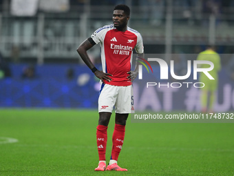 Thomas Partey of Arsenal looks on during the Champions League match between Inter Milan and Arsenal at San Siro Stadium in Milan, Italy, on...