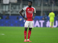 Thomas Partey of Arsenal looks on during the Champions League match between Inter Milan and Arsenal at San Siro Stadium in Milan, Italy, on...