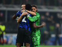 Denzel Dumfries of Inter Milan, Matteo Darmian of Inter Milan, and Yann Sommer of Inter Milan celebrate after winning during the Champions L...