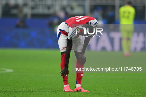 Thomas Partey of Arsenal looks on during the Champions League match between Inter Milan and Arsenal at San Siro Stadium in Milan, Italy, on...