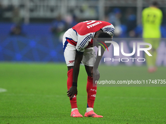 Thomas Partey of Arsenal looks on during the Champions League match between Inter Milan and Arsenal at San Siro Stadium in Milan, Italy, on...