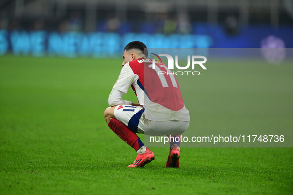 Gabriel Martinelli of Arsenal looks on during the Champions League match between Inter Milan and Arsenal at San Siro Stadium in Milan, Italy...