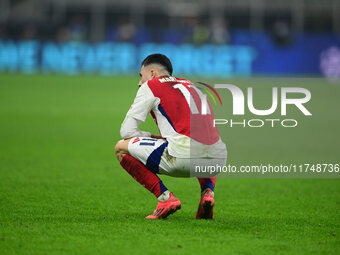 Gabriel Martinelli of Arsenal looks on during the Champions League match between Inter Milan and Arsenal at San Siro Stadium in Milan, Italy...