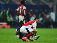 Gabriel Magalhaes of Arsenal looks on during the Champions League match between Inter Milan and Arsenal at San Siro Stadium in Milan, Italy,...