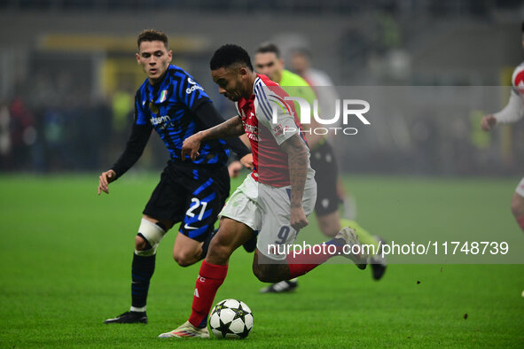 Gabriel Jesus of Arsenal is in action during the Champions League match between Inter Milan and Arsenal at San Siro Stadium in Milan, Italy,...