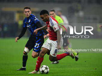 Gabriel Jesus of Arsenal is in action during the Champions League match between Inter Milan and Arsenal at San Siro Stadium in Milan, Italy,...