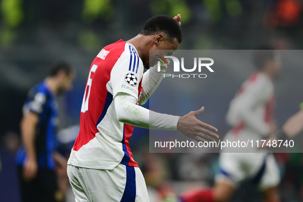 Gabriel Magalhaes of Arsenal looks on during the Champions League match between Inter Milan and Arsenal at San Siro Stadium in Milan, Italy,...