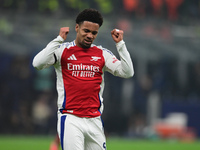 Ethan Nwaneri of Arsenal looks on during the Champions League match between Inter Milan and Arsenal at San Siro Stadium in Milan, Italy, on...