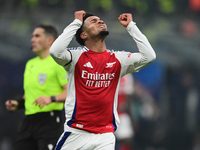 Ethan Nwaneri of Arsenal looks on during the Champions League match between Inter Milan and Arsenal at San Siro Stadium in Milan, Italy, on...