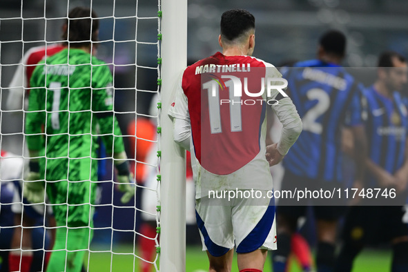 Gabriel Martinelli of Arsenal looks on during the Champions League match between Inter Milan and Arsenal at San Siro Stadium in Milan, Italy...