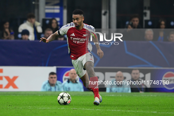 Gabriel Jesus of Arsenal is in action during the Champions League match between Inter Milan and Arsenal at San Siro Stadium in Milan, Italy,...