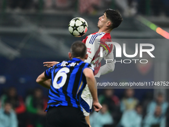 Kai Havertz of Arsenal is in action during the Champions League match between Inter Milan and Arsenal at San Siro Stadium in Milan, Italy, o...