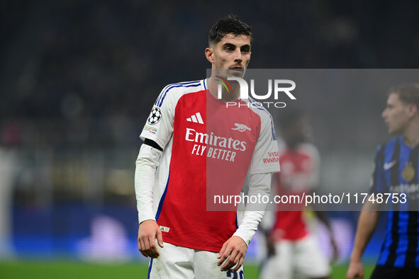 Kai Havertz of Arsenal looks on during the Champions League match between Inter Milan and Arsenal at San Siro Stadium in Milan, Italy, on No...