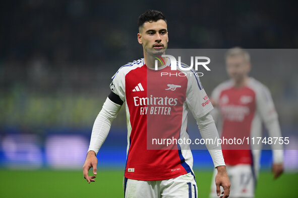 Gabriel Martinelli of Arsenal looks on during the Champions League match between Inter Milan and Arsenal at San Siro Stadium in Milan, Italy...