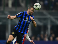 Stefan de Vrij of Inter Milan is in action during the Champions League match between Inter Milan and Arsenal at San Siro Stadium in Milan, I...