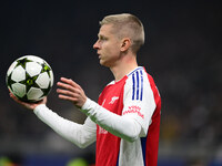 Oleksandr Zinchenko plays during the Champions League match between Inter Milan and Arsenal at San Siro Stadium in Milan, Italy, on November...