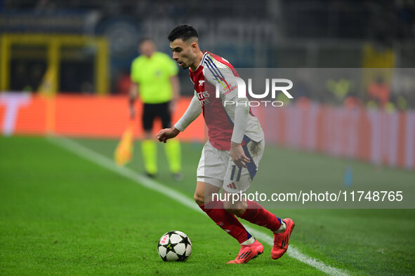 Gabriel Martinelli of Arsenal looks on during the Champions League match between Inter Milan and Arsenal at San Siro Stadium in Milan, Italy...