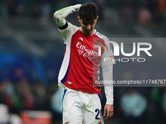 Kai Havertz of Arsenal looks on during the Champions League match between Inter Milan and Arsenal at San Siro Stadium in Milan, Italy, on No...