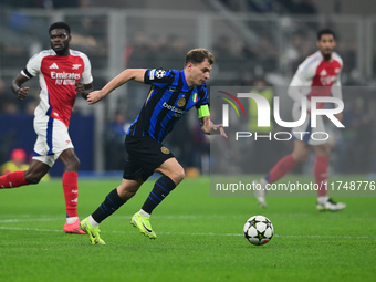 Nicolo Barella of Inter Milan is in action during the Champions League match between Inter Milan and Arsenal at San Siro Stadium in Milan, I...