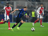 Nicolo Barella of Inter Milan is in action during the Champions League match between Inter Milan and Arsenal at San Siro Stadium in Milan, I...