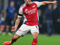 Leandro Trossard of Arsenal is in action during the Champions League match between Inter Milan and Arsenal at San Siro Stadium in Milan, Ita...