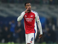 Gabriel Magalhaes of Arsenal looks on during the Champions League match between Inter Milan and Arsenal at San Siro Stadium in Milan, Italy,...