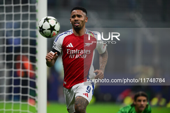 Gabriel Jesus plays during the Champions League match between Inter Milan and Arsenal at San Siro Stadium in Milan, Italy, on November 6, 20...